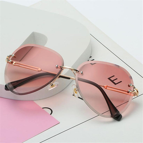 Rimless Sunglasses Metal Gradient Shades Cutting Lens Goggles  UV400