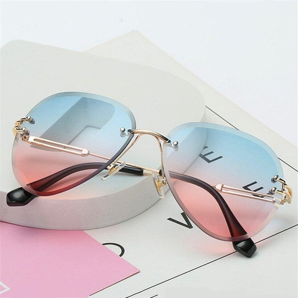 Rimless Sunglasses Metal Gradient Shades Cutting Lens Goggles  UV400