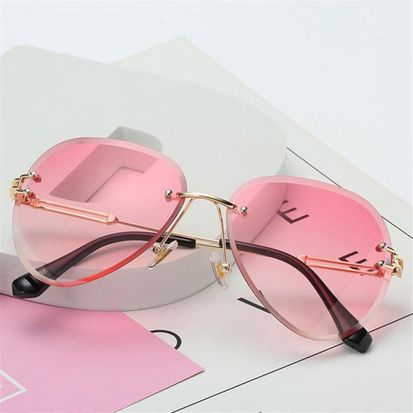 Rimless Sunglasses Metal Gradient Shades Cutting Lens Goggles  UV400