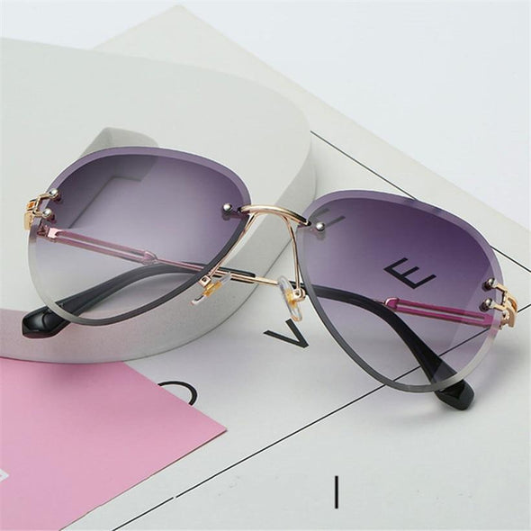 Rimless Sunglasses Metal Gradient Shades Cutting Lens Goggles  UV400