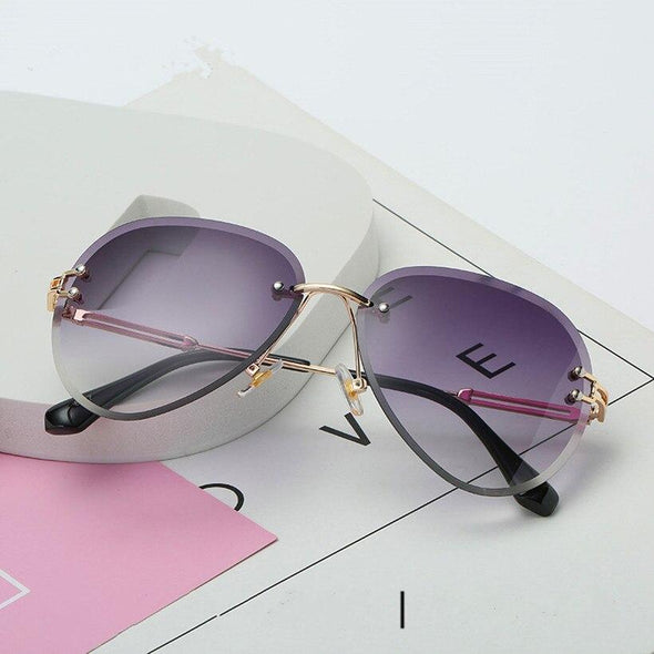 Rimless Sunglasses Metal Gradient Shades Cutting Lens Goggles  UV400