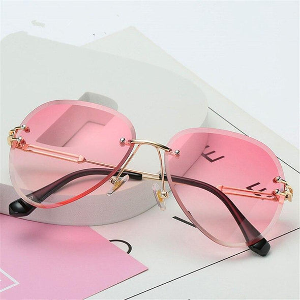 Rimless Sunglasses Metal Gradient Shades Cutting Lens Goggles  UV400