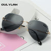 Rimless Sunglasses Metal Gradient Shades Cutting Lens Goggles  UV400
