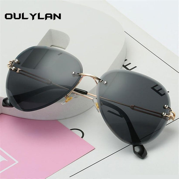 Rimless Sunglasses Metal Gradient Shades Cutting Lens Goggles  UV400
