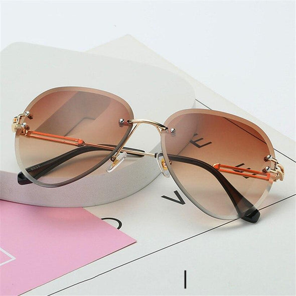 Rimless Sunglasses Metal Gradient Shades Cutting Lens Goggles  UV400