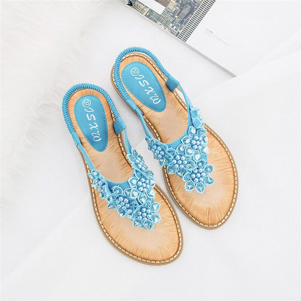 Zoloss New Fashion Bead Flower Round Toe Flip-flop Sandals