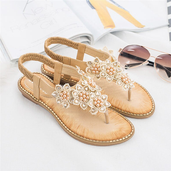 Zoloss New Fashion Bead Flower Round Toe Flip-flop Sandals