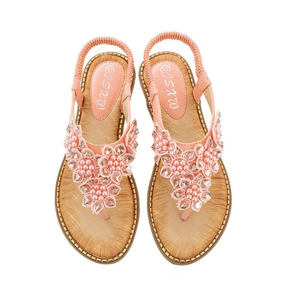 Zoloss New Fashion Bead Flower Round Toe Flip-flop Sandals