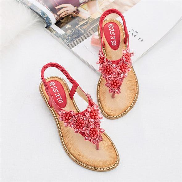 Zoloss New Fashion Bead Flower Round Toe Flip-flop Sandals