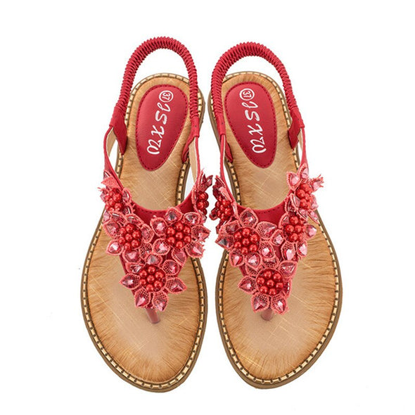 Zoloss New Fashion Bead Flower Round Toe Flip-flop Sandals