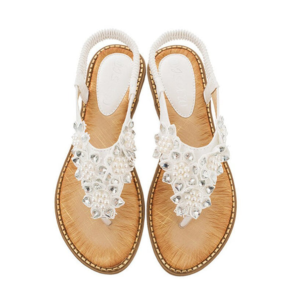 Zoloss New Fashion Bead Flower Round Toe Flip-flop Sandals