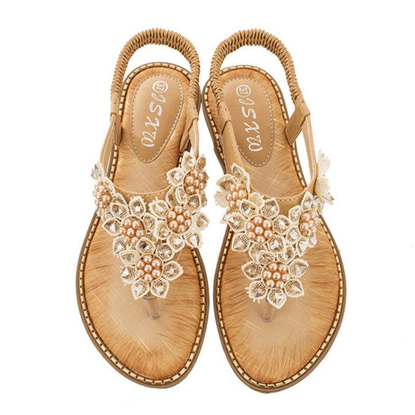 Zoloss New Fashion Bead Flower Round Toe Flip-flop Sandals