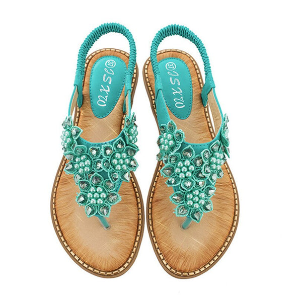 Zoloss New Fashion Bead Flower Round Toe Flip-flop Sandals