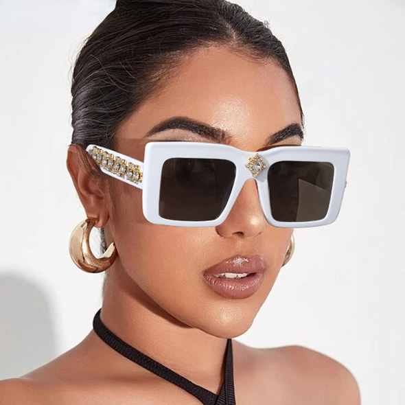 Luxury Rhinestone Square Retro Sunglasses Punk Oversize Geometric Diamond Decor Eyeglasses Women Men Hip Hop Shades UV400
