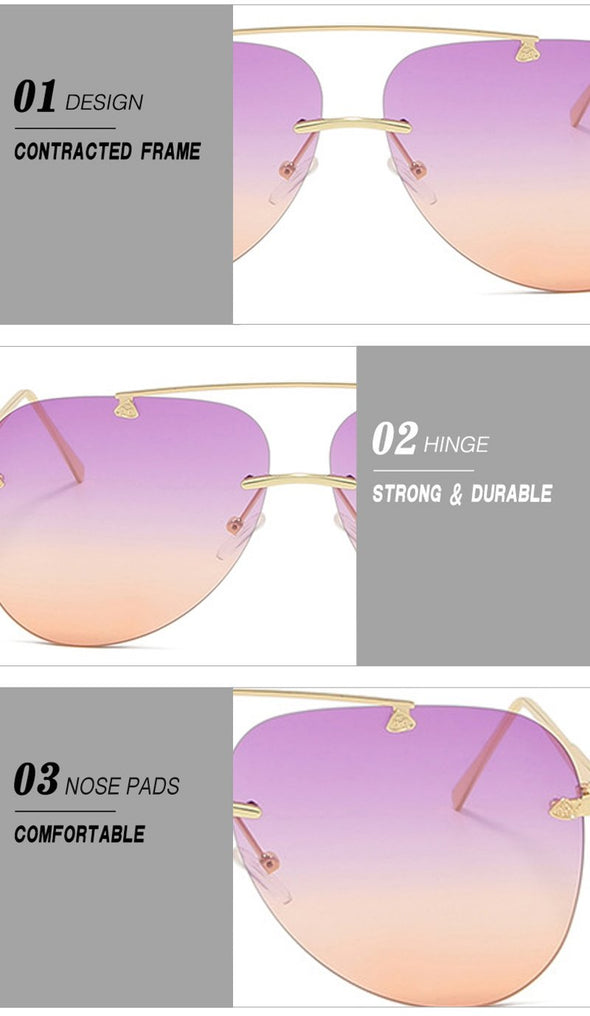 New Fashion Metal Sunglasses Frameless Gradual change  frog mirror