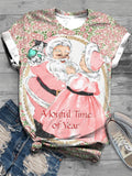 Vintage Pink Santa and Mrs Claus Holiday T-Shirt