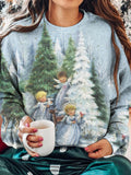 White Christmas Tree And Angels Long Sleeve Top