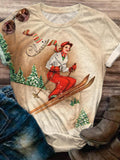 Vintage Skiing Lady Crew Neck T-shirt