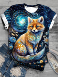Women's Cute Fox Print Crew Neck T-Shirt