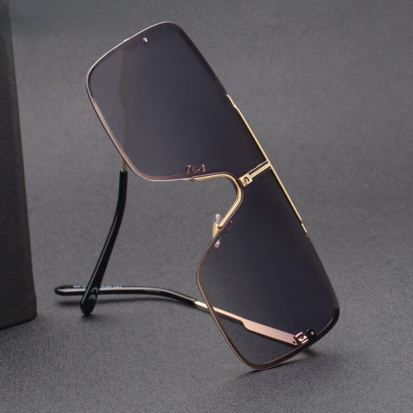 Oversized Sunglasses Men Luxury Brand Designer One Piece Mental Frame Square Sun Glasses For Man Vintage Lentes