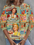 Vintage Poster Long Sleeve Casual Top