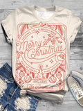 Retro Christmas Print Crew Neck T-shirt