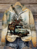 Vintage Tree Truck Women's Lapel Long Sleeve Top