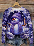 Purple Snowman With Scarf Long Sleeve Top