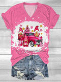 Pink Christmas Gnomes Truck V-Neck T-Shirt
