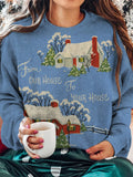 Vintage Christmas Our House To Yours Print Printed Long Sleeve Top