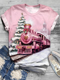 Pink Holiday Express Crew Neck T-shirt