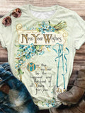 Vintage New Year Letter Print Crew Neck T-Shirt