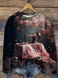 Plum Blossom Sewing Machine Long Sleeve Top