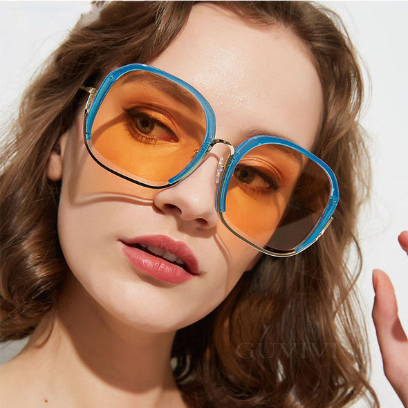 Punk Women Square Sunglasses Half Frame Trendy Oversized Sun Glasses Men Ladies Goggle Shades  Female Eyewear
