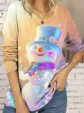 Women's Bright Snowman Print Long Sleeve Top