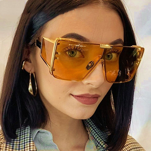 Vintage Flat Top One Piece Sunglasses Sun Glasses Women Men Fashion Oversized Square Gradient Eyeware  Driving Travel