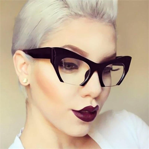 Fashion Retro Half frame Cat eye Women Glasses Frame Can Be Equipped with Myopia Prescription Lens Men Glasses Frame