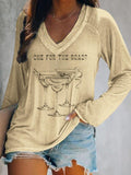 One For The Road Print V-Neck Long Sleeve Top
