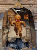 Gingerbread Man Is Running Print Long Sleeve Top