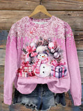 Pink Gift Snomman Long Sleeve Top