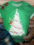 White Christmas Tree Reindeer Crew Neck T-shirt