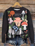 2024 Animals Florals Print Round Neck Long Sleeve Top