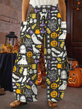 Halloween Cartoon Print Pocket Trousers