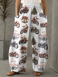 Vintage Santa Motorcycle Print Casual Pants