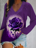 Rose Gradient Print V-Neck T-Shirt