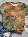 Rococo Flowers Print Crew Neck T-Shirt
