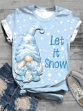 Winter Christmas Gnome Print Crew Neck T-Shirt