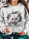 Funny 3D Cat Printed Long Sleeve Casual Top