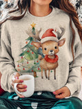 Women's Christmas Elk Print Casual Long Sleeve Top