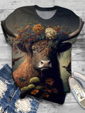 Floral Bull Print Crew Neck T-shirt
